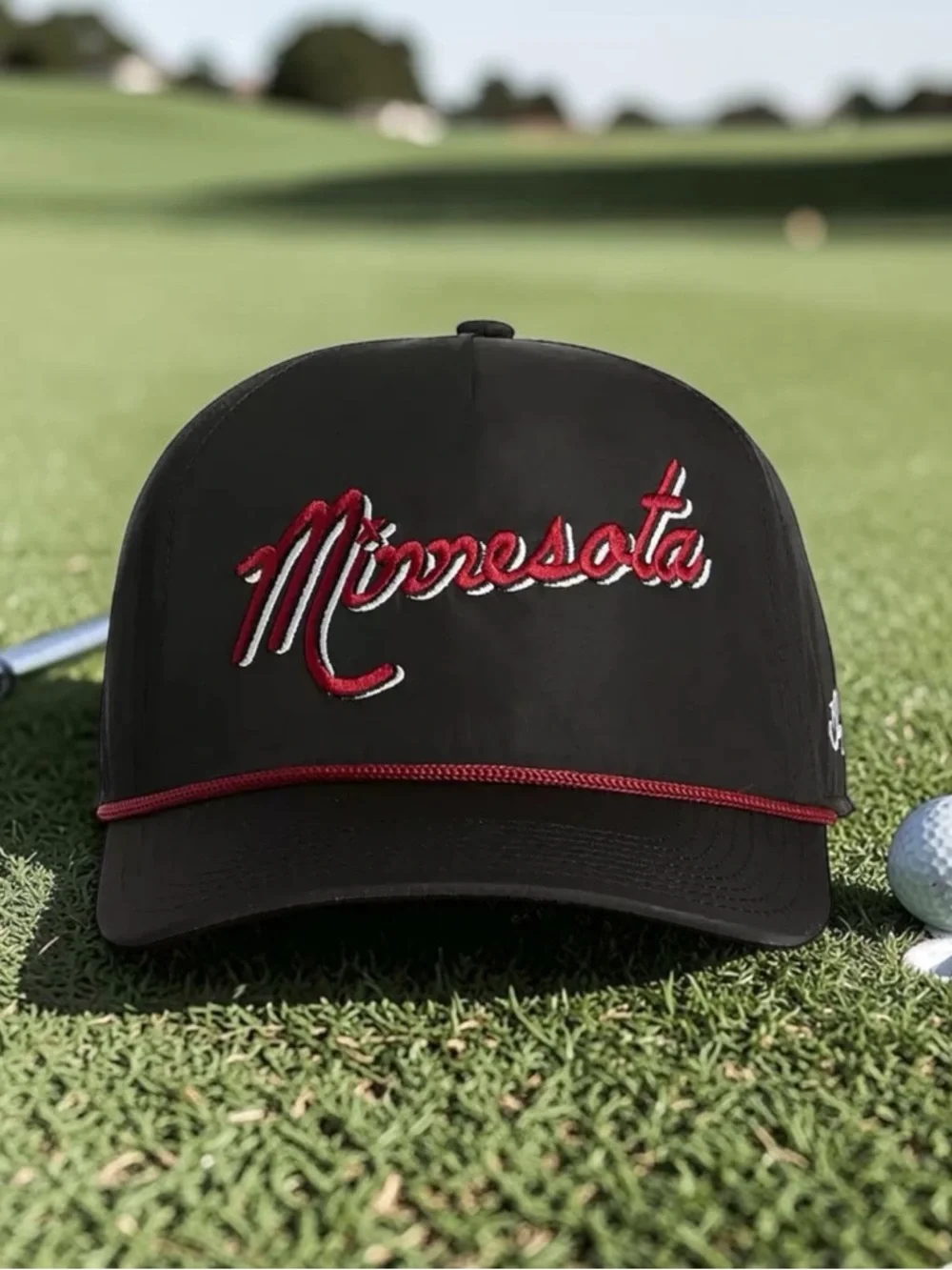 NWT Bad Birdie Minnesota Script Rope Golf Hat Black Red Snapback Adjustable